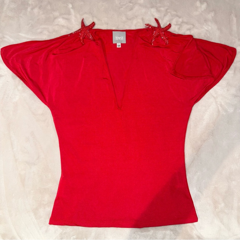 Vintage Versace ITTIERRE Beaded Applique Starfish Shoulder Top XS